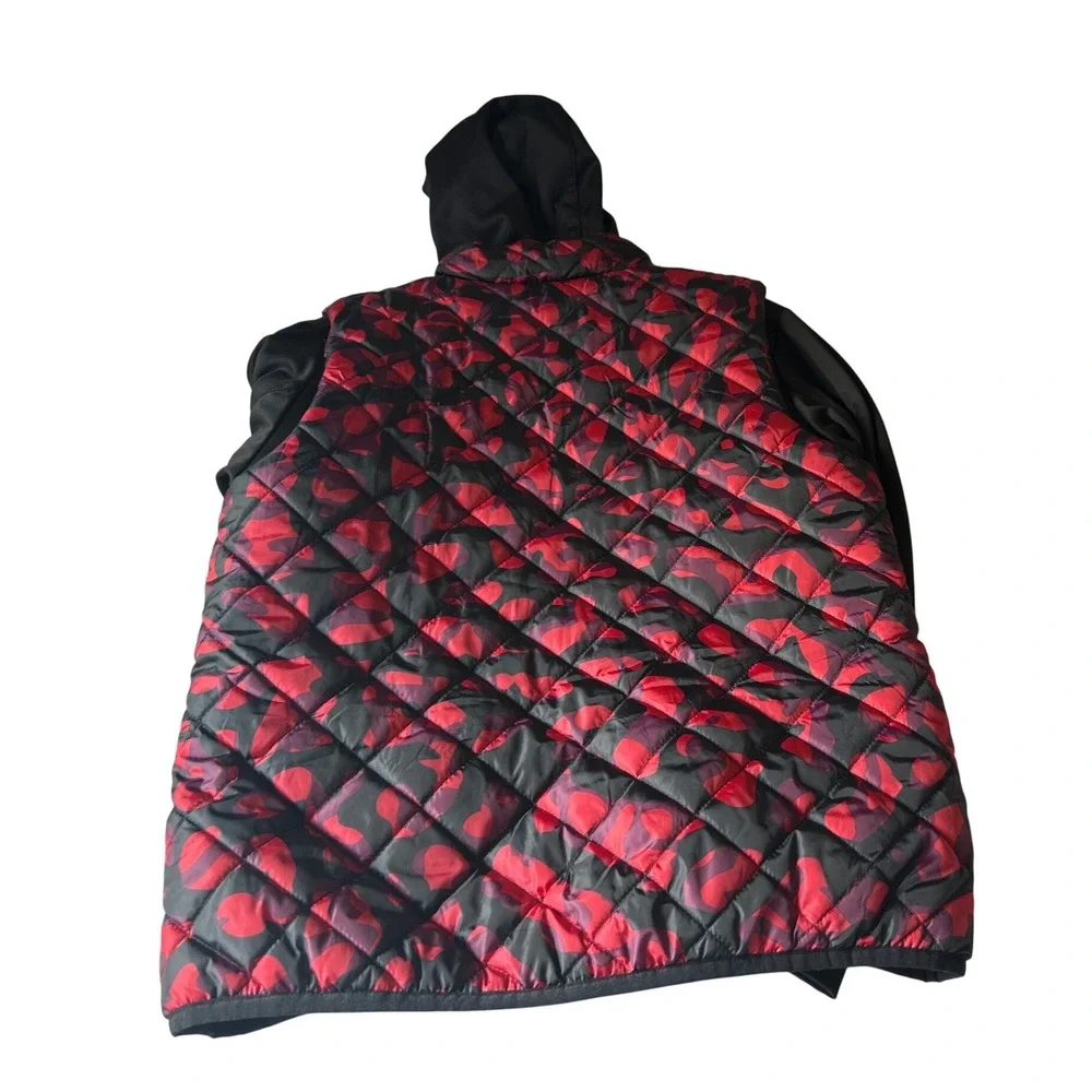 Jordan Kids Quilted Hooded Jacket‎ Red Black Floral Print Logo Size XL